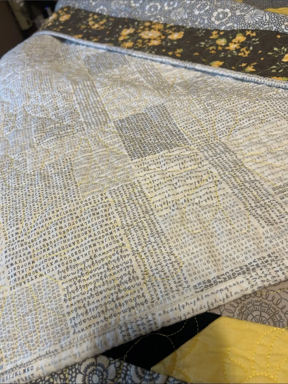 ONE OF A KIND- HANDCRAFTED  Yellow, Gray & Black Quilt